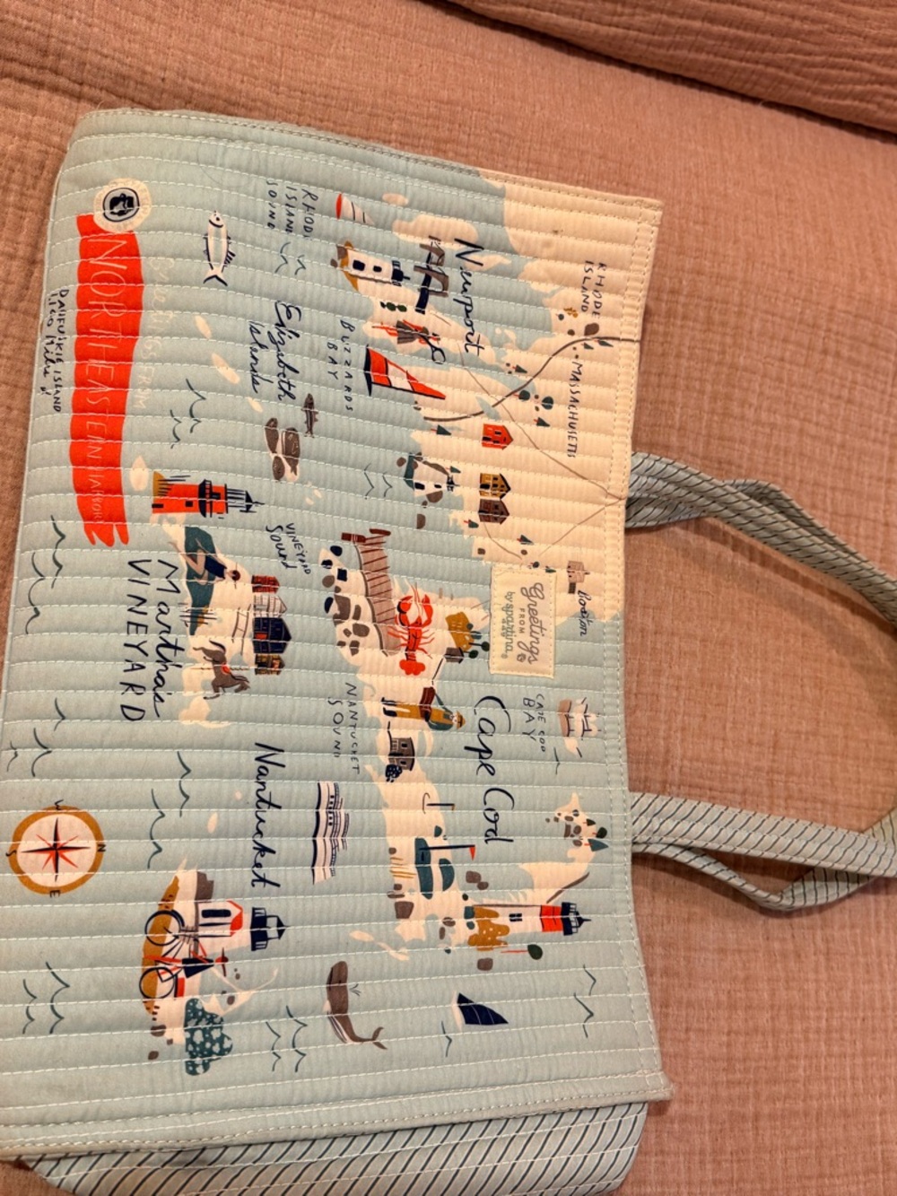 Light Blue Cape Cod Coastal Tote Bag - Picture 2 of 4